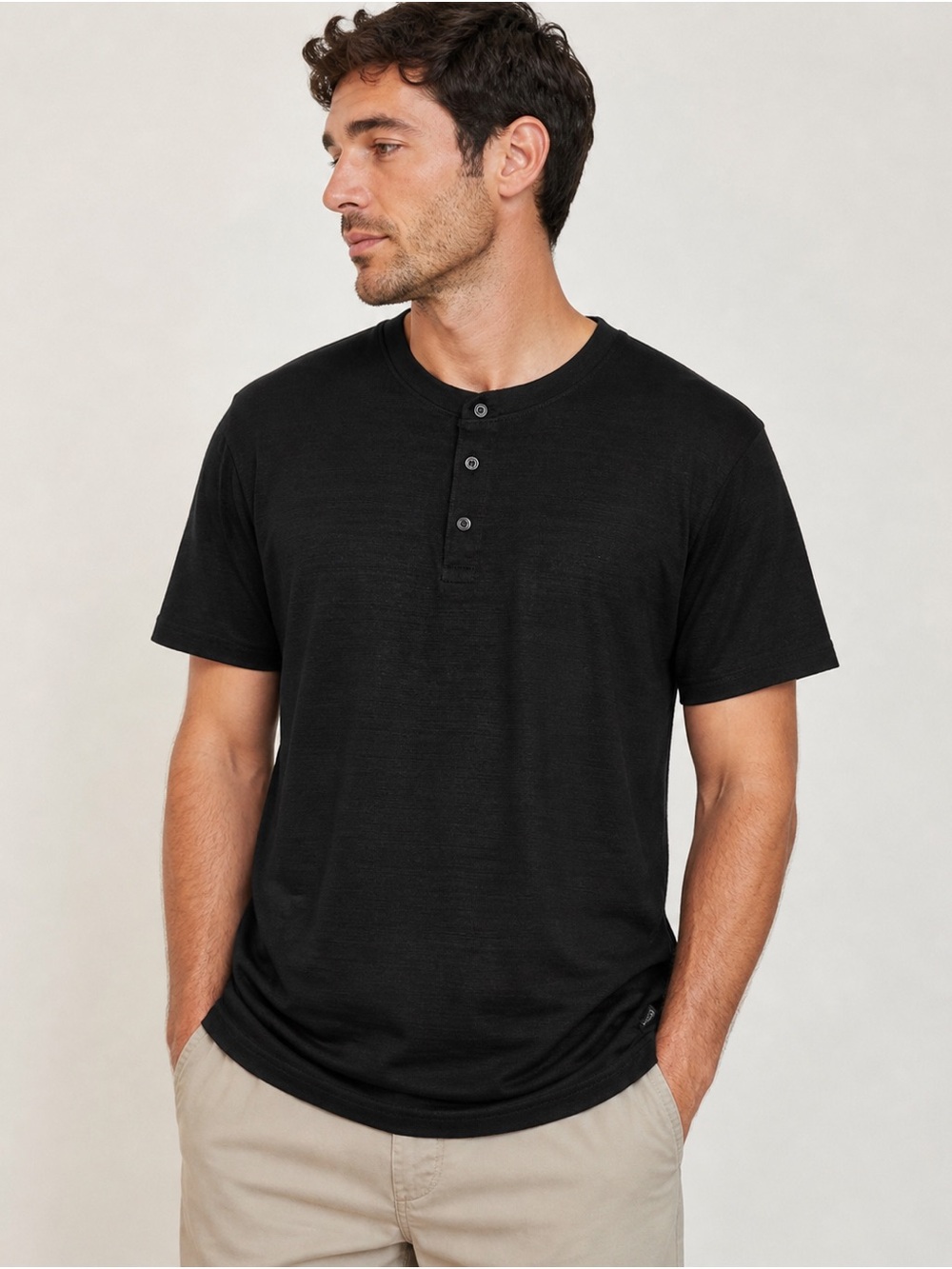 William Rast Black Short-Sleeve Henley Tee